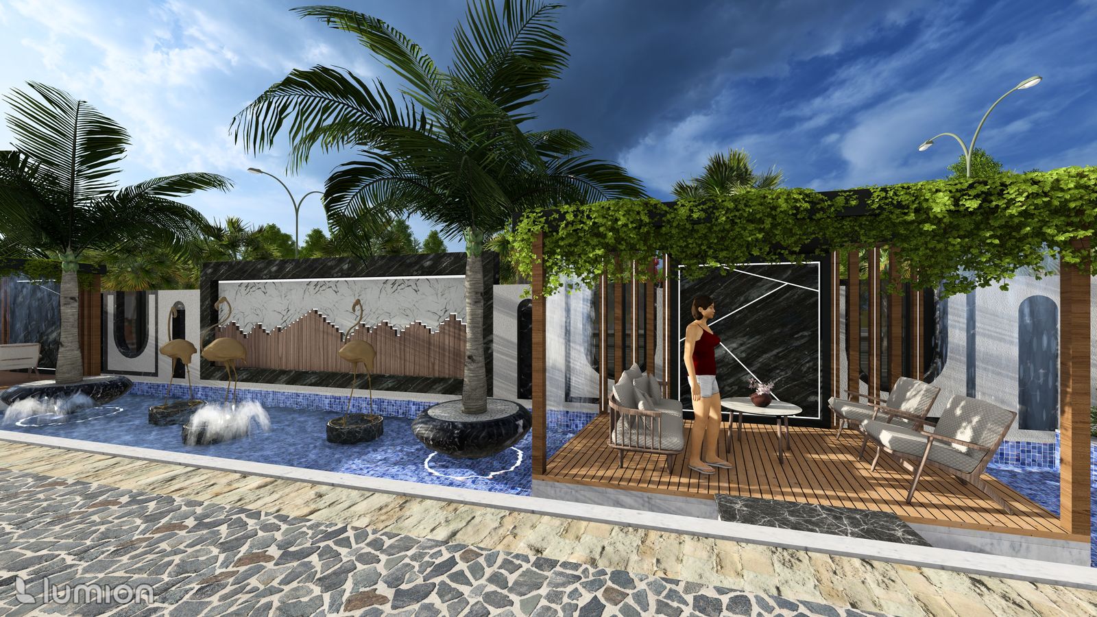 Apartman havuz ve pergola çevre düzenlemesi