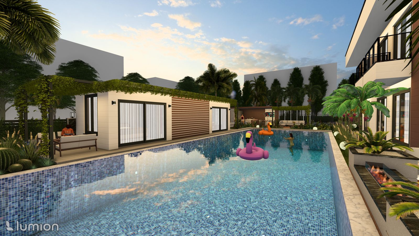Villa bahçesi havuz ve teras peyzajı — Adana